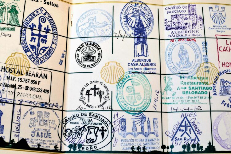 Pilgrim's passport with complete stamps.