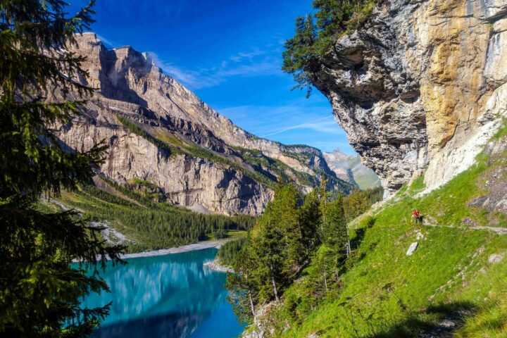 A lake it the Alps in Switzerland.