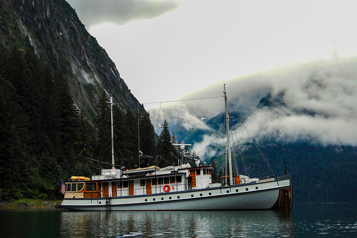 alaska inside passage westward ship in cove