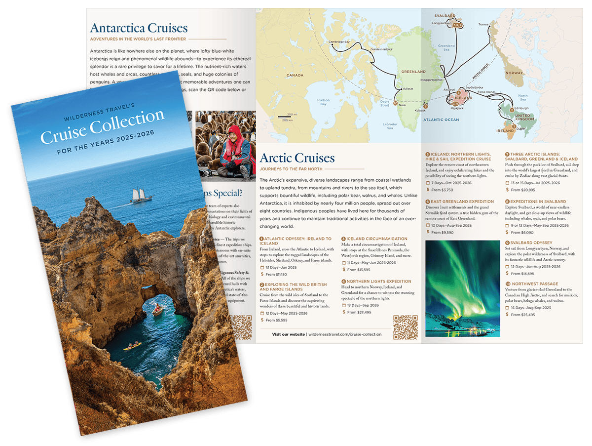 Explore Wilderness Travel's 2025-2026 cruise collection, a captivating brochure showcasing our exquisite Antarctica and Arctic voyages. Discover breathtaking images, detailed maps of routes, and more as you embark on the adventure of a lifetime.